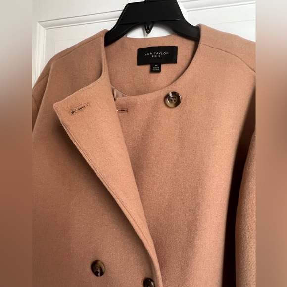 Ann Taylor Camel Crew Neck Coat wool blend double breasted peacoat MP - Picture 8 of 10